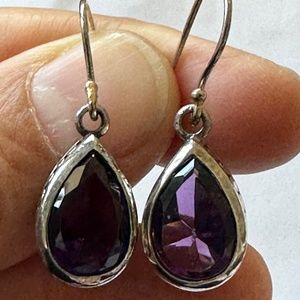 Faceted Amethyst Earrings - 925 Sterling Silver - Approximately 12mm x 7.5mm